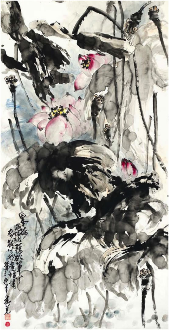 Painting titled Ink Lotus by H.H. Dorje Chang Buddha III
